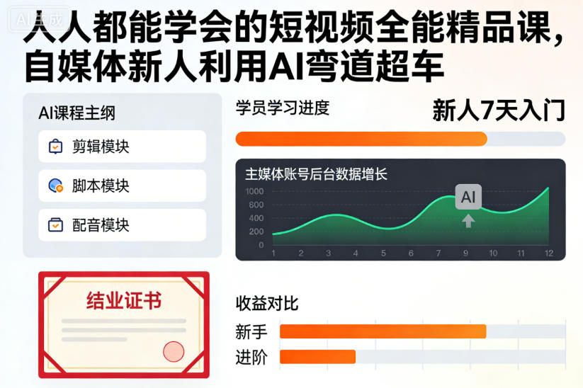 人人都能学会的短视频全能精品课，自媒体新人利用AI弯道超车-白蛇网赚-佐思资源网下载-专注于互联网平台分享平台
