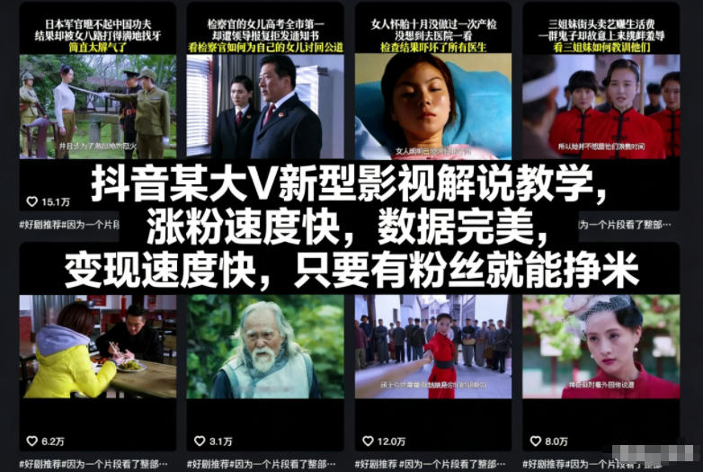 抖音某大V新型影视解说教学，涨粉速度快，数据完美，变现速度快，只要有粉丝就能挣米-白蛇网赚-佐思资源网下载-专注于互联网平台分享平台