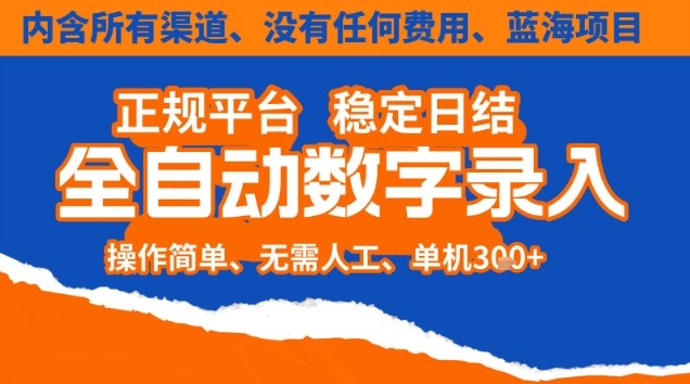 全自动数字录入，单机日入3张+，内含所有渠道全程免费零成本，操作简单可矩阵开干【揭秘】-白蛇网赚-佐思资源网下载-专注于互联网平台分享平台