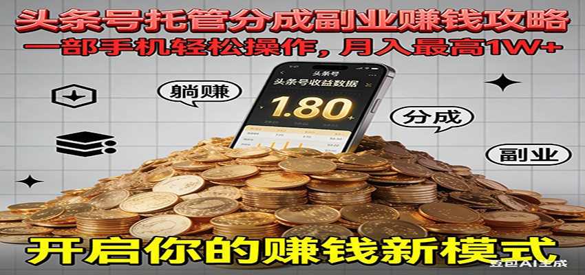全程托管今日头条，一部手机就可以开干，最高躺赚1W+-白蛇网赚-余宽网创