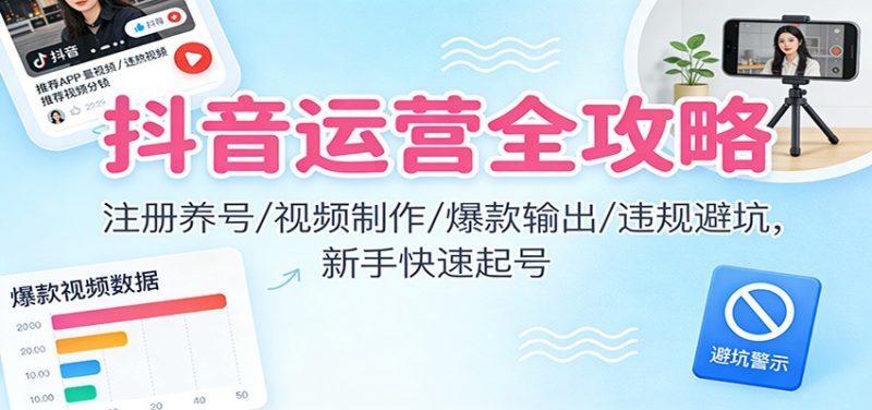 抖音运营全攻略:注册养号/视频制作/爆款输出/违规避坑,新手快速起号-白蛇网赚-余宽网创