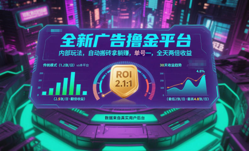 全新广告撸金平台，内部玩法，自动搬砖拿躺賺，单号一天保底2张+，全天两倍收益【揭秘】-白蛇网赚-余宽网创