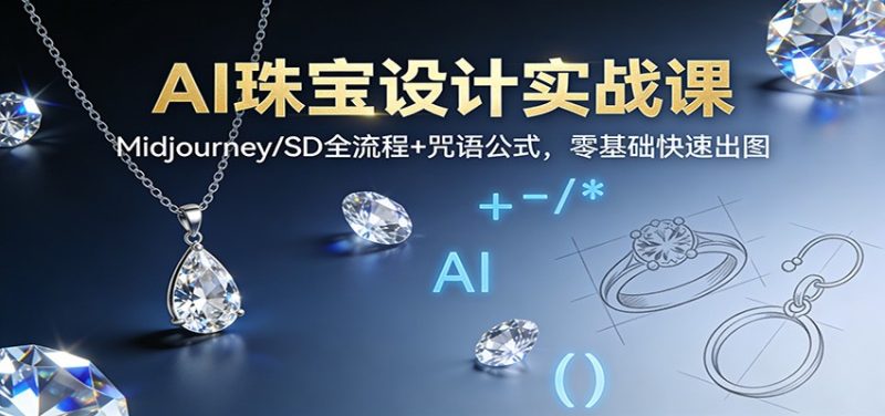 AI珠宝设计实战课:Midjourney/SD全流程+咒语公式,零基础快速出图-白蛇网赚-余宽网创