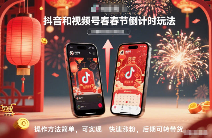 抖音和视频号,春节倒计时玩法,操作方法简单,可实现快速涨粉,后期可转带货-白蛇网赚-余宽网创