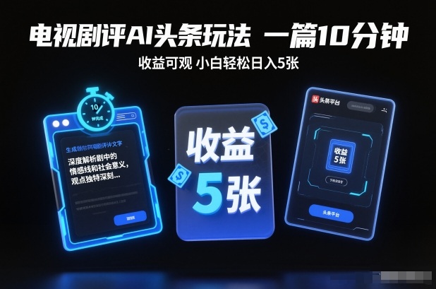 电视剧评AI头条玩法，一篇10分钟，收益可观，小白轻松日入5张+【独家】-白蛇网赚-