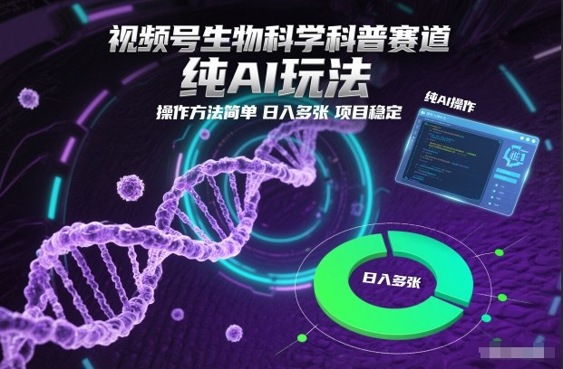 视频号生物科学科普赛道,纯AI玩法,操作方法简单,日入多张,项目稳定-白蛇网赚-佐思资源网下载-专注于互联网平台分享平台