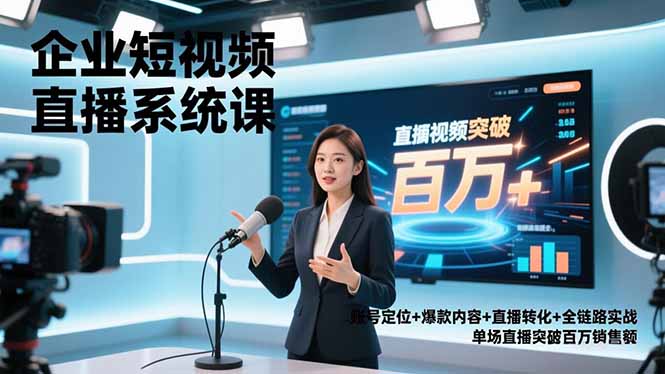 企业短视频直播系统课,账号定位+爆款内容+直播转化+全链路实战,单场直播突破百万销售额-白蛇网赚-余宽网创