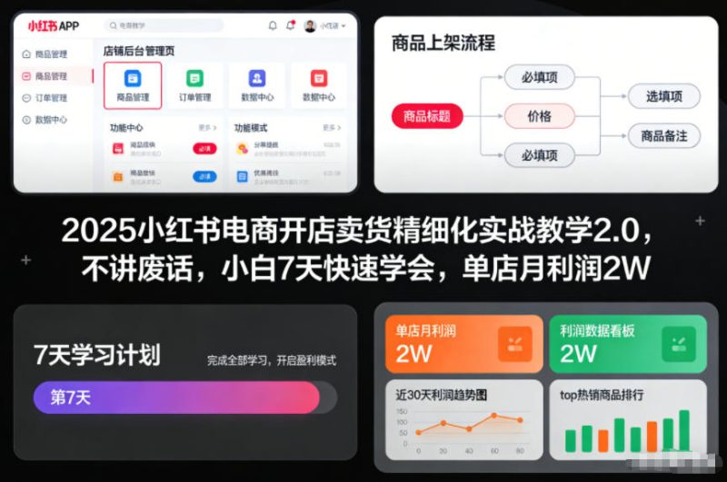 2025小红书电商开店卖货精细化实战教学2.0，不讲废话，小白7天快速学会，单店月利润2W-白蛇网赚-余宽网创