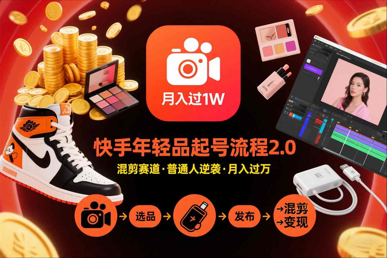快手短视频带货年轻品起号流程2.0，快手年轻品混剪赛道，普通人也能月入过1W-白蛇网赚-