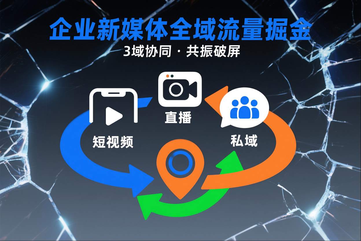 短视频全域商业模式，企业新媒体全域流量掘金，3域协同，共振破屏，短视频-直播-私域-地域-白蛇网赚-