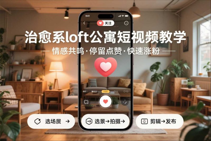 治愈系loft公寓短视频制作教学，情感共鸣引停留点赞关注，快速起号涨粉-白蛇网赚-余宽网创