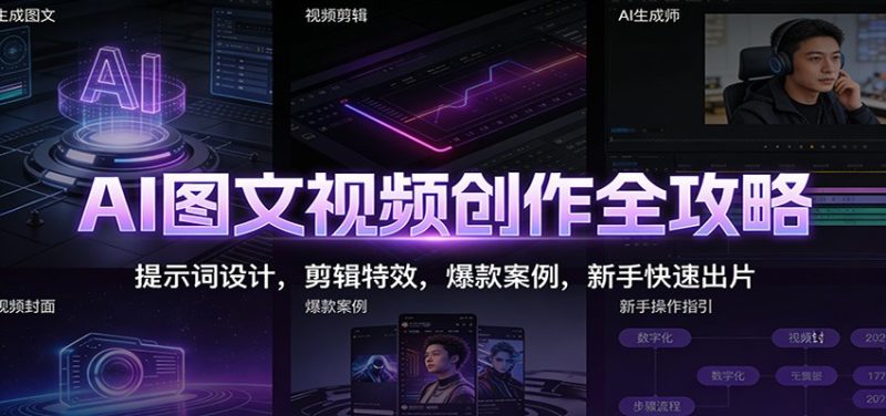 AI图文视频创作全攻略:提示词设计,剪辑特效,爆款案例,新手快速出片-白蛇网赚-余宽网创