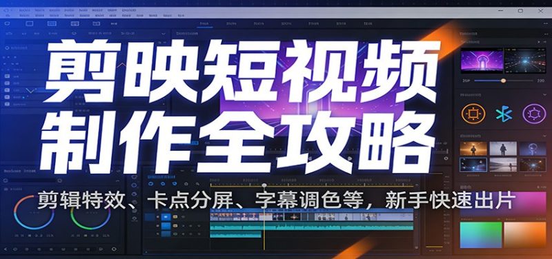 剪映短视频制作全攻略：剪辑特效、卡点分屏、字幕调色等，新手快速出片-白蛇网赚-余宽网创