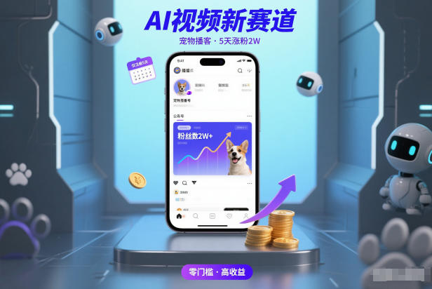 AI视频新赛道，宠物播客仅注册5天涨粉2W，收益非常可观-白蛇网赚-余宽网创