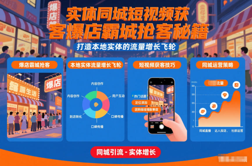 实体同城短视频获客爆店霸城抢客秘籍，打造本地实体的流量增长飞轮-白蛇网赚-余宽网创