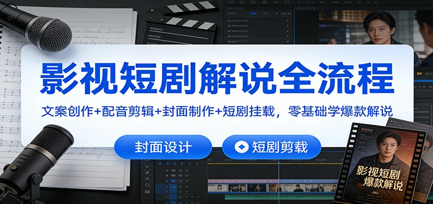 影视短剧解说全流程：文案创作+配音剪辑+封面制作+短剧挂载，零基础学爆款解说-白蛇网赚-余宽网创