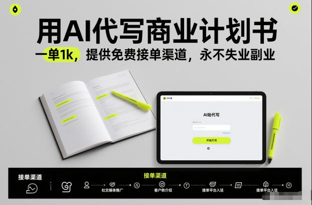 用AI代写商业计划书，一单1k，提供免费接单渠道，永不失业副业-白蛇网赚-余宽网创