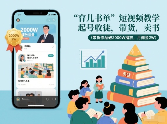 育儿书单短视频教学，起号收徒，带货，卖书(带货作品破2000W播放，月佣金2W)-白蛇网赚-余宽网创