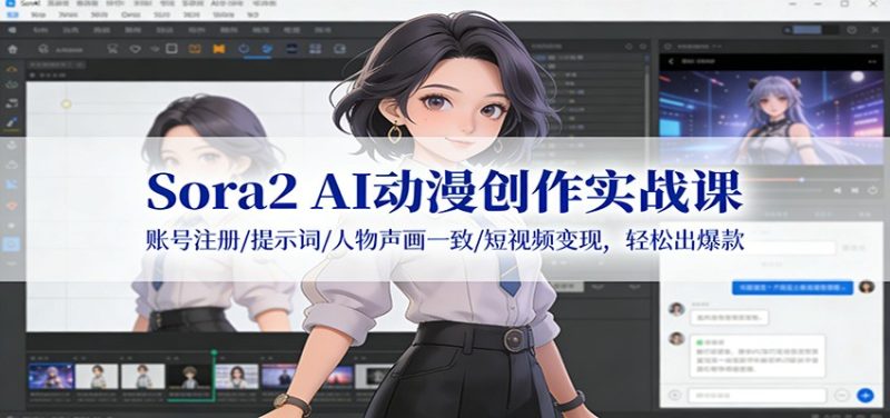 Sora2 AI动漫创作实战课:账号注册/提示词/人物声画一致/短视频变现,轻松出爆款-白蛇网赚-余宽网创