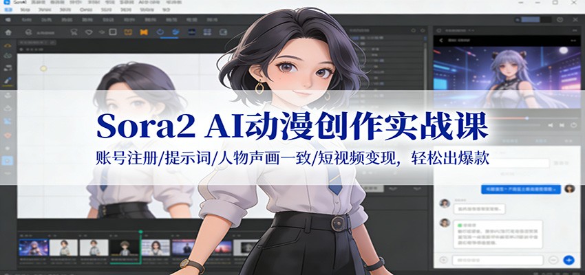 Sora2 AI动漫创作实战课：账号注册/提示词/人物声画一致/短视频变现，轻松出爆款-白蛇网赚-