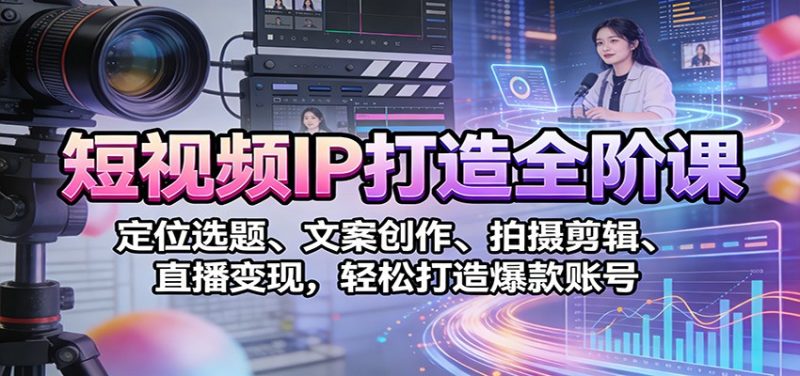 短视频IP打造全阶课:定位选题、文案创作、拍摄剪辑、直播变现,轻松打造爆款账号-白蛇网赚-余宽网创