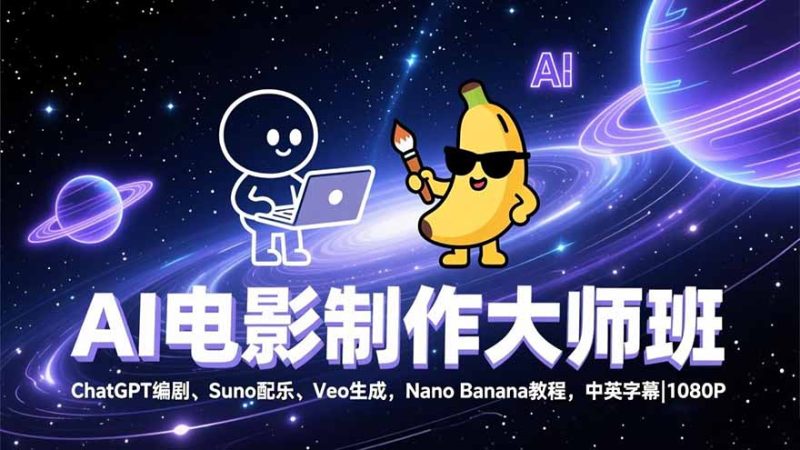 AI电影制作大师班：ChatGPT编剧、Suno配乐、Veo生成，Nano Banana教程，中英字幕|1080P-白蛇网赚-余宽网创