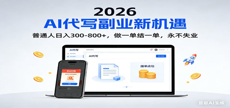 2026 副业首选!AI 代写日入 300-800,普通人0门槛,做一单结一单!-白蛇网赚-余宽网创