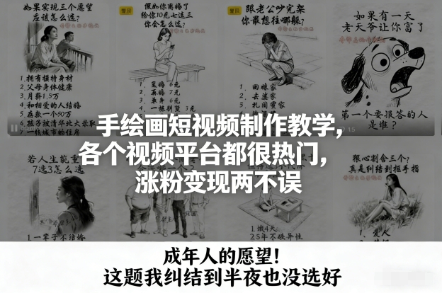 手绘画短视频制作教学，各个视频平台都很热门，涨粉变现两不误-白蛇网赚-余宽网创