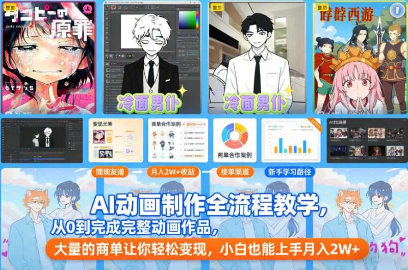 AI动画制作全流程教学，从0到完成完整动画作品，大量的商单让你轻松变现，小白也能上手月入2W+-白蛇网赚-余宽网创