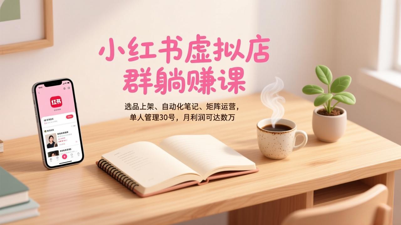 小红书虚拟店群躺赚课，选品上架、自动化笔记、矩阵运营，单人管理30号，月利润可达数万-白蛇网赚-余宽网创
