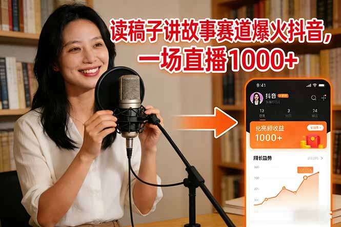 读稿子讲故事赛道爆火抖音，一场直播日入1000+-白蛇网赚-余宽网创