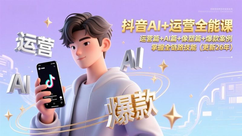 抖音AI+运营全能课,运营篇+AI篇+像塑篇+爆款案例,掌握全链路技能(更新26年-白蛇网赚-余宽网创