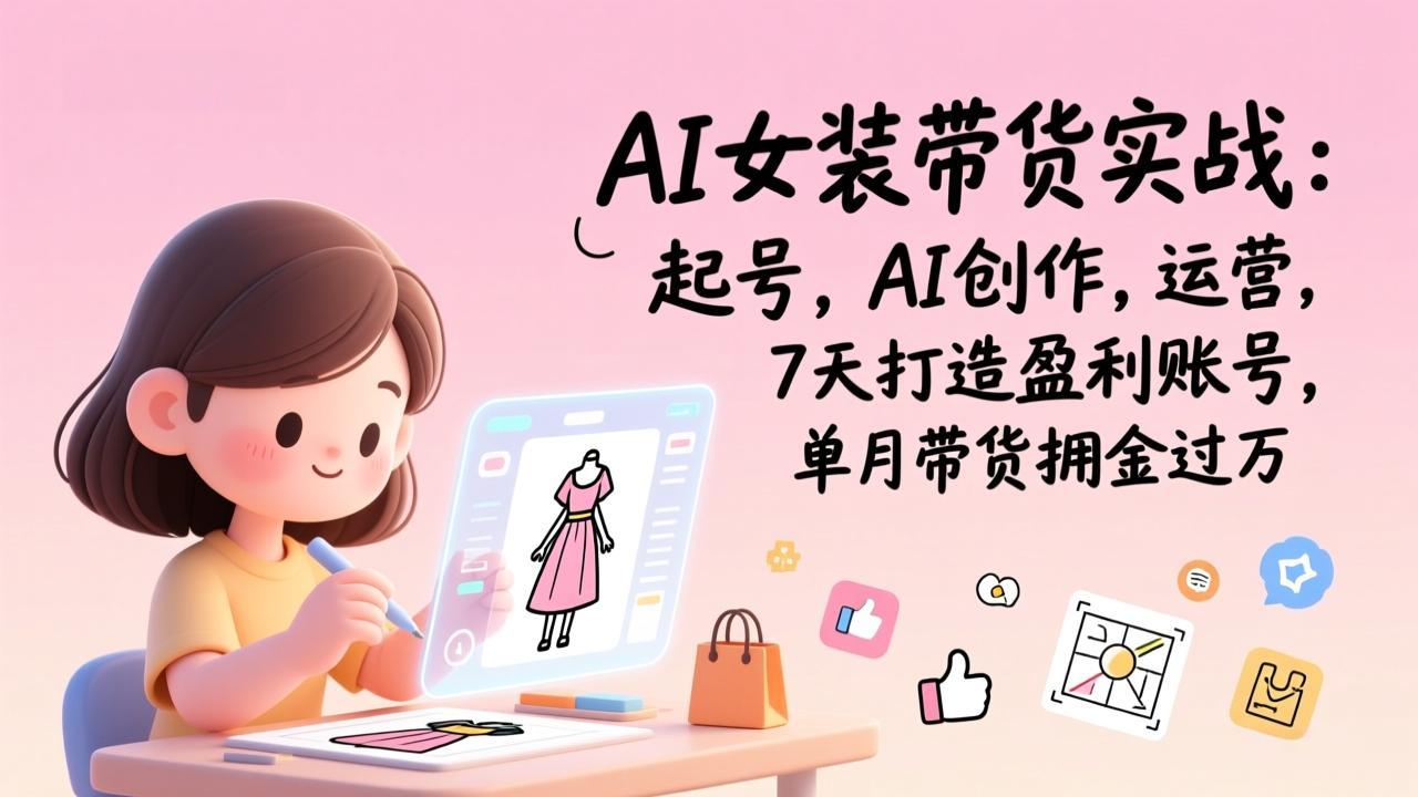 AI女装带货实战：起号，AI创作，运营，7天打造盈利账号，单月带货佣金过万-白蛇网赚-余宽网创