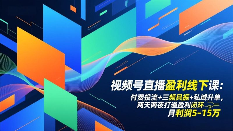 视频号直播盈利线下课：付费投流+三频共振+私域升单，两天两夜打通盈利闭环，月利润5-15万-白蛇网赚-余宽网创
