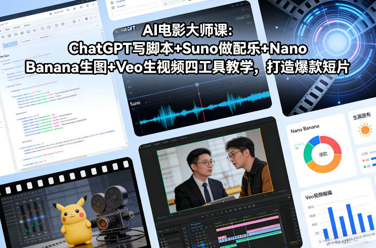 AI电影大师课：ChatGPT写脚本+Suno做配乐+Nano Banana生图+Veo生视频，打造爆款短片-白蛇网赚-余宽网创