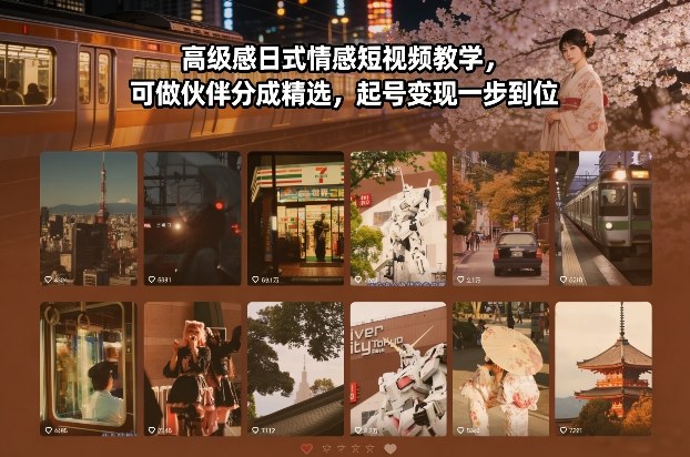 高级感日式情感短视频教学，可做伙伴分成精选，起号变现一步到位-白蛇网赚-余宽网创