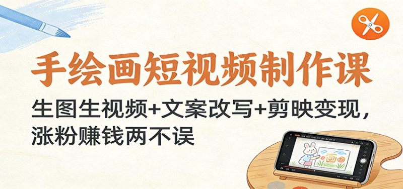 手绘画短视频制作课：生图生视频+文案改写+剪映变现，涨粉赚钱两不误-白蛇网赚-余宽网创