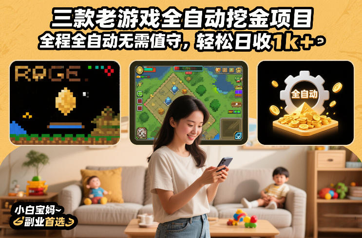 三款老游戏全自动挖金项目，全程全自动无需值守，轻松日收1k+，小白宝妈副业首选【揭秘】-白蛇网赚-余宽网创