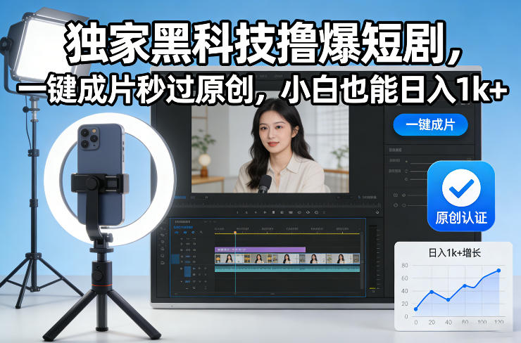 独家黑科技撸爆短剧，一键成片秒过原创，小白也能日入1k+【揭秘】-白蛇网赚-余宽网创