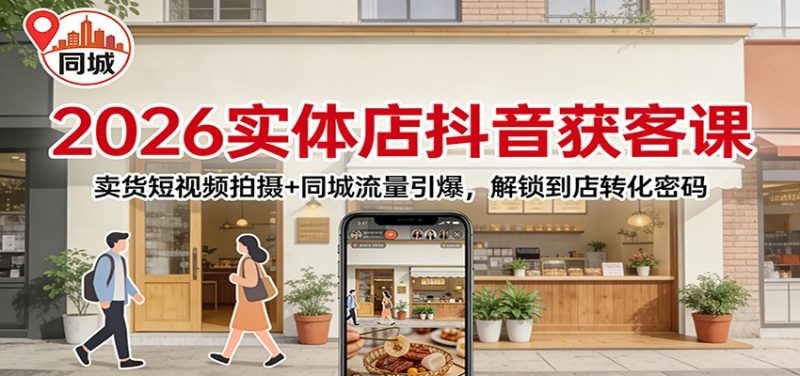 2026实体店抖音获客：卖货短视频拍摄+同城流量引爆，解锁到店转化密码-白蛇网赚-余宽网创