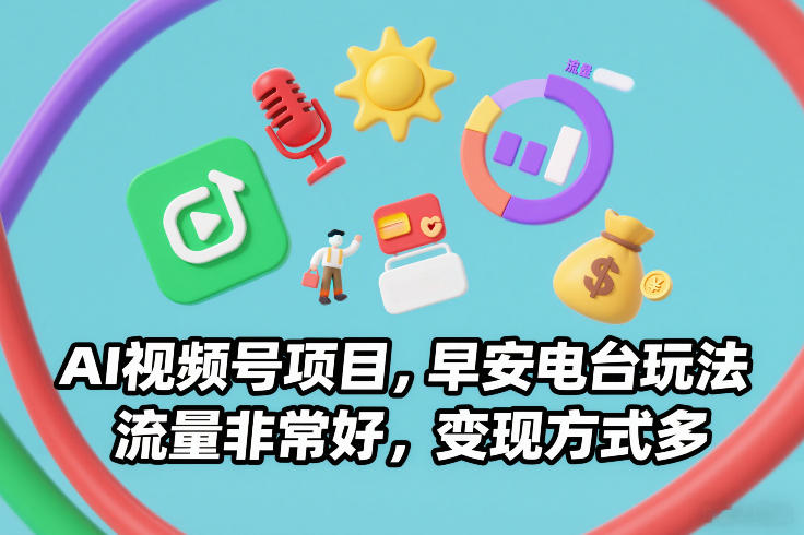 AI视频号项目，早安电台玩法，流量非常好，变现方式多-白蛇网赚-余宽网创