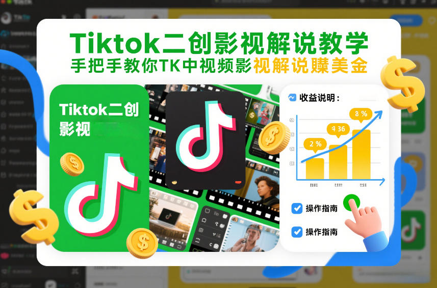 Tiktok二创影视解说教学，手把手教你TK中视频影视解说賺美金(更新26年1月)-白蛇网赚-余宽网创