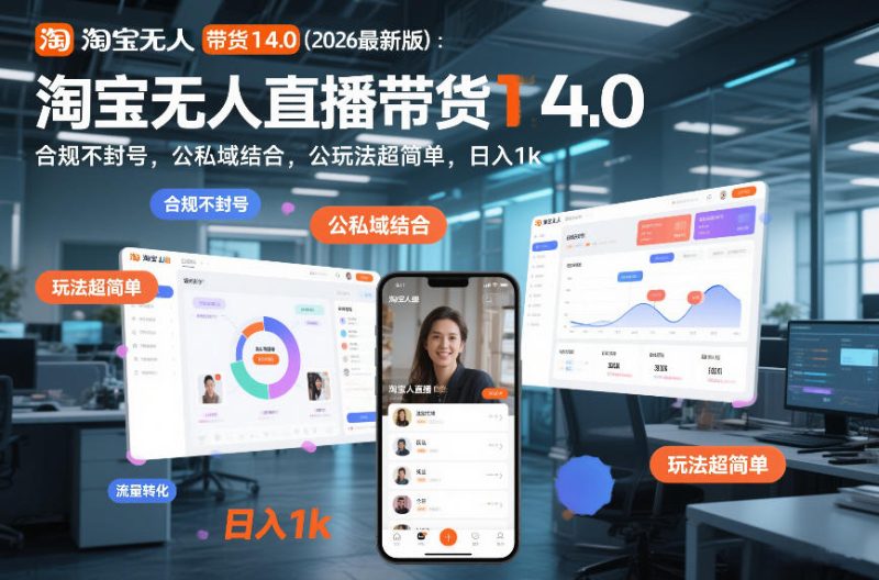 淘宝无人直播带货14.0(2026最新版)：合规不封号，公私域结合，玩法超简单，日入1k+【揭秘】-白蛇网赚-余宽网创