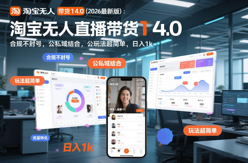 淘宝无人直播带货14.0(2026最新版)：合规不封号，公私域结合，玩法超简单，日入1k+【揭秘】-白蛇网赚-余宽网创