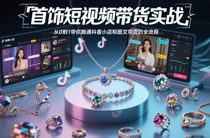 首饰短视频带货实战，从0到1带你跑通抖音小店和图文带货的全流程-白蛇网赚-余宽网创