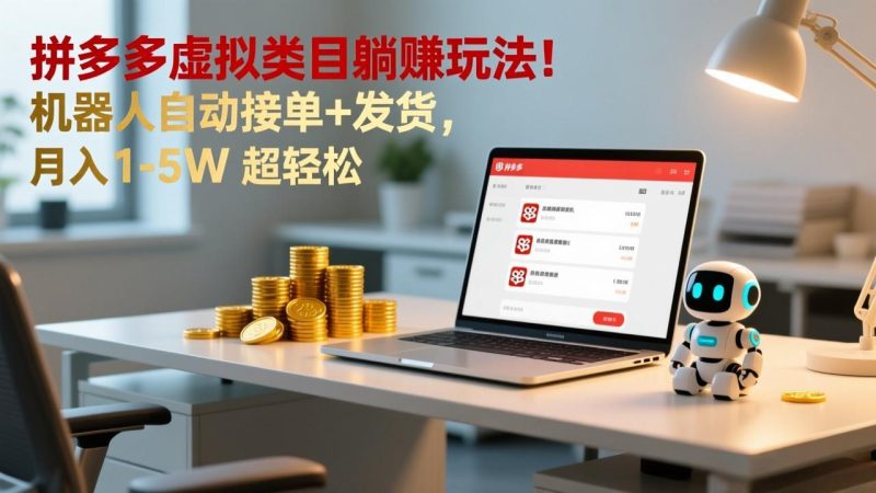 多多虚拟类目躺赚玩法！机器人自动接单+发货，月入 1-5W 超轻松-白蛇网赚-余宽网创