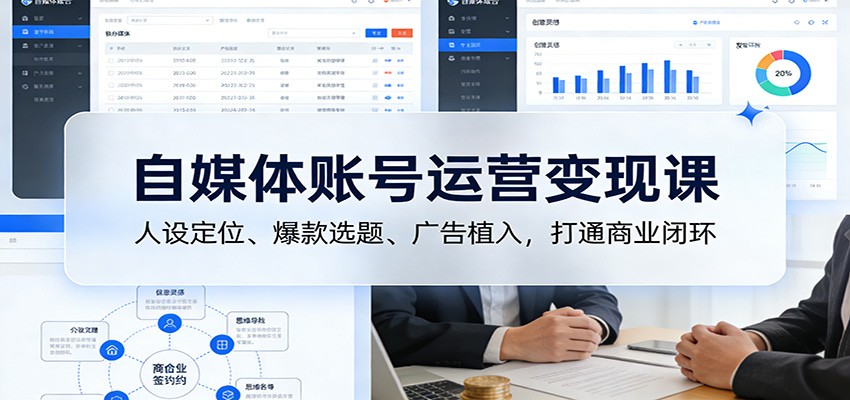 自媒体账号运营变现课：人设定位、爆款选题、广告植入，打通商业闭环-白蛇网赚-余宽网创