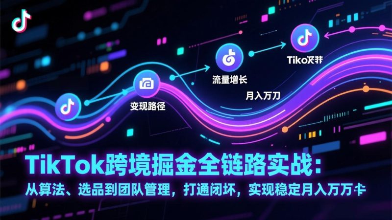 TikTok跨境掘金全链路实战：从算法、选品到团队管理，打通闭环，实现稳定月入万刀-白蛇网赚-余宽网创