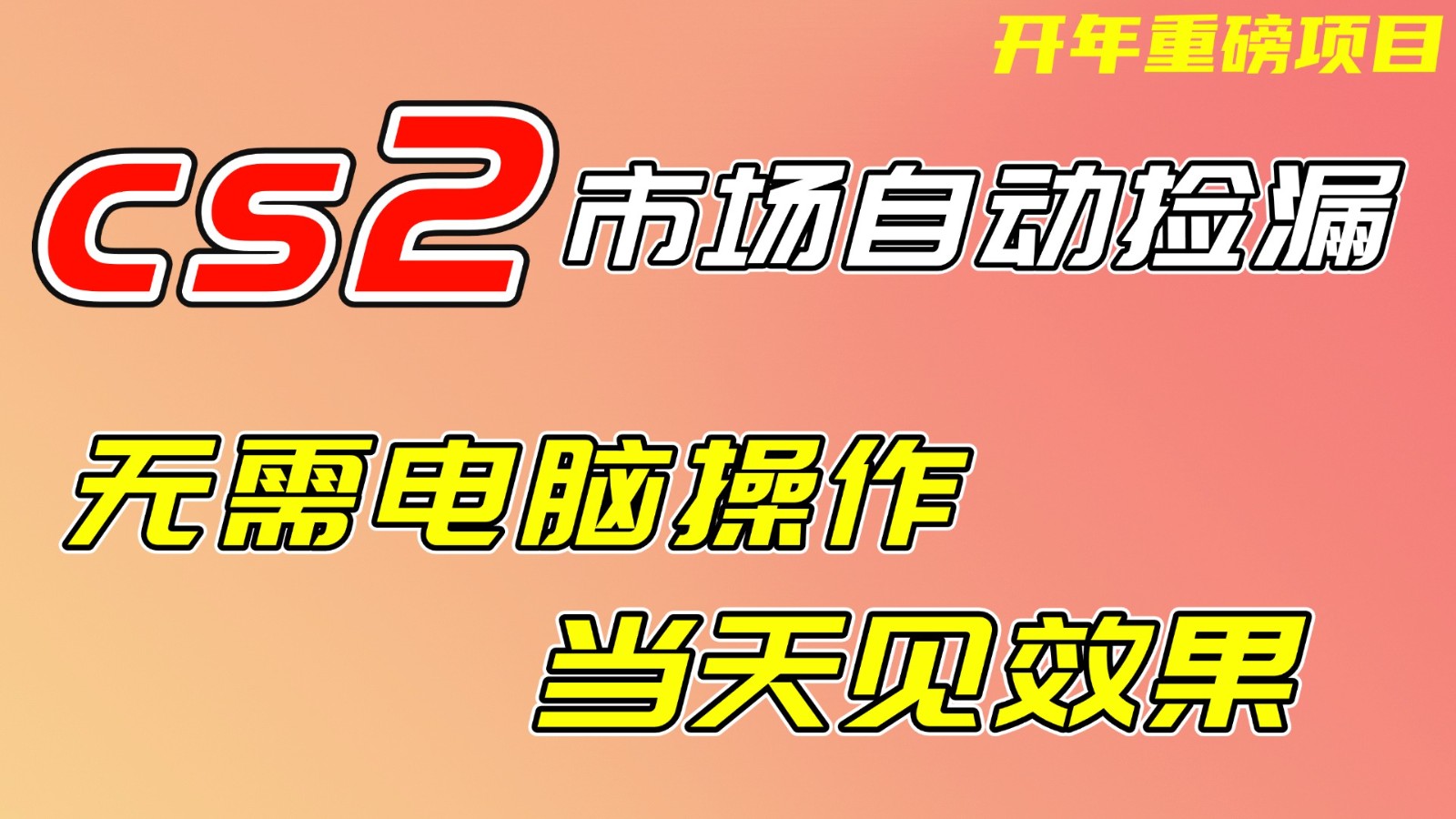 CS2市场挂机项，无需电脑操作，无需进入游戏，当天见效果，支持任何形式验证-白蛇网赚-余宽网创