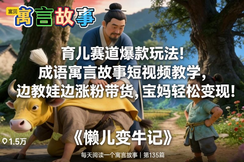 育儿赛道爆款玩法！成语寓言故事短视频教学，边教娃边涨粉带货，宝妈轻松变现！-白蛇网赚-余宽网创